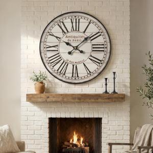 30 Inch Large Farmhouse Wall Clock, Vintage Distressed White