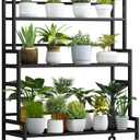Plant Stand Indoor 3 Tier Metal Outdoor Tiered Stands Shelf With wheel for Multiple Plants Potted Ladder Plant Holder Table Plant Pot Stand for Window Garden Balcony Living Room (3 Tier-Black)