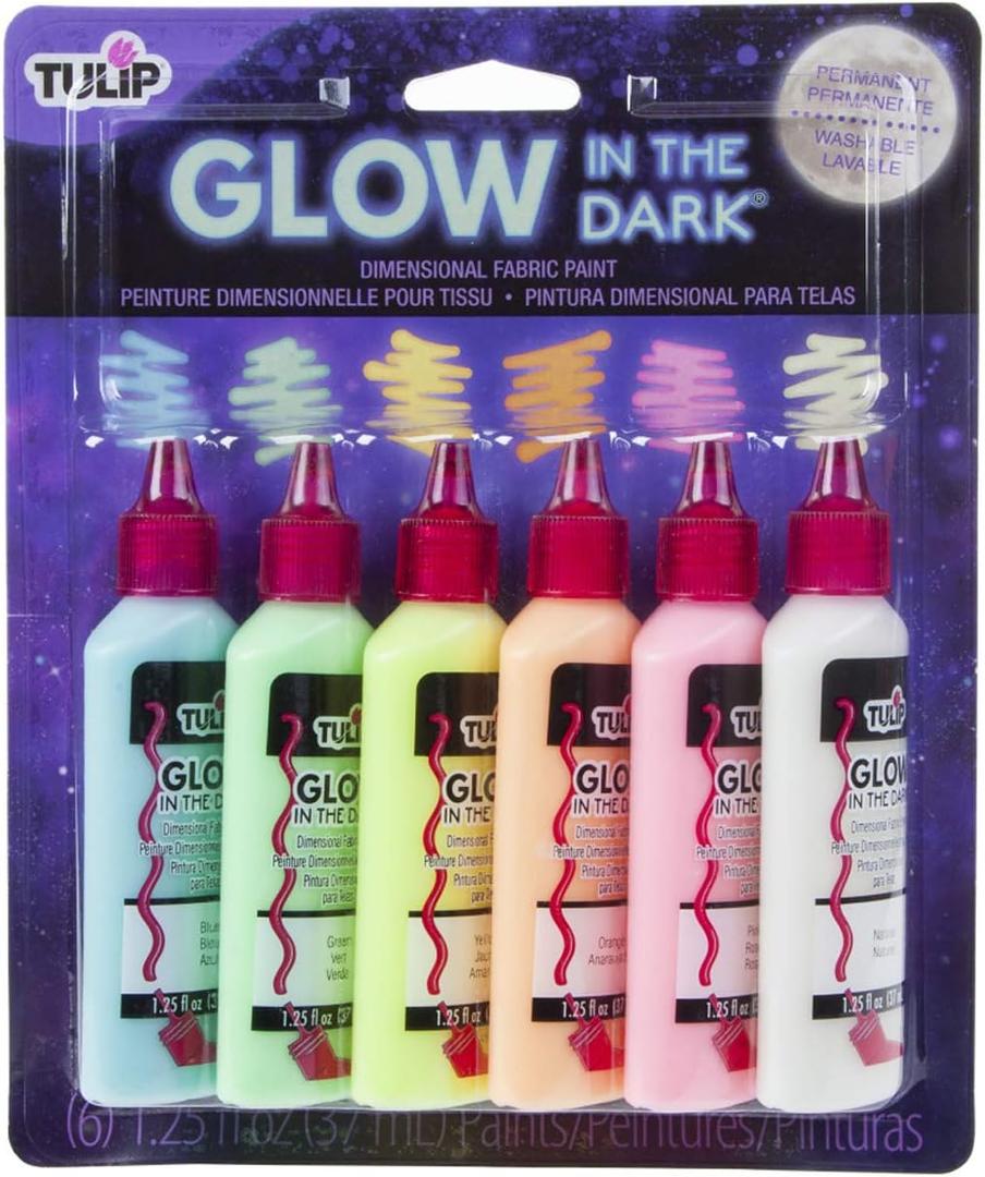TULIP Dimensional Glow Fabric Paint, 6-Pack, Glow, Multi Color (29025)