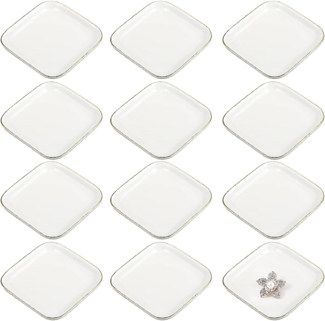 Shappy 24 Pcs Ceramic Ring Dish Bulk 4.5 in Small Jewelry Tray Porcelain Trinket Dish for Women Wedding Birthday Gifts(White,Square)