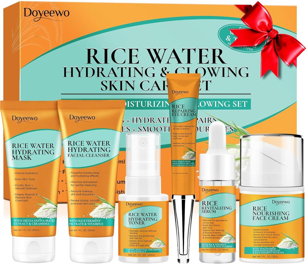 Skin Care Set,Women Teen Milk Skincare Rice Water Hydrate Glow Repair Anti-Aging Facial Routine Kit Gift Set for Womens Mom Wife Teenager Girl Birthday Trendy Stuff Christmas Gifts Stocking Stuffers (6 Pack)