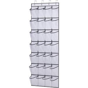 Over the Door Shoe Organizer, Hanging Shoe Organizer with 28 Mesh Large Pockets Door Shoe Rack Organizer, Space Saving Hanging Storage Holder, Hangs on Closets for Shoes, Accessories, White