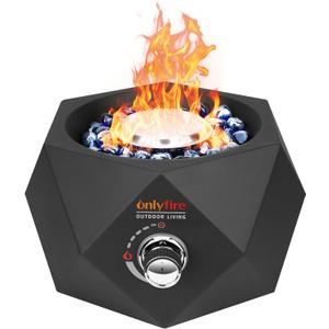 Onlyfire Tabletop Fire Pit Bottom-Mounted, 14" Portable Propane Gas Fire Bowl with Glass Stones for Table with Umbrella Hole, Table Fireplace for Outdoor Patio Camping Bonfire, FP003