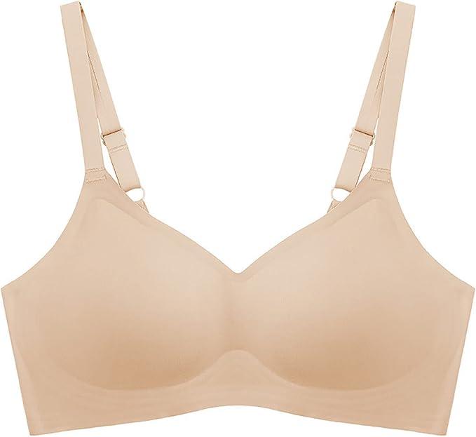 OEAK Womens Wireless Jelly Bra Plus Size Supportive Seamless Bras Full Coverage Push Up Comfortable No Underwire Tshirt Bras (X-Large, Creamy Beige)