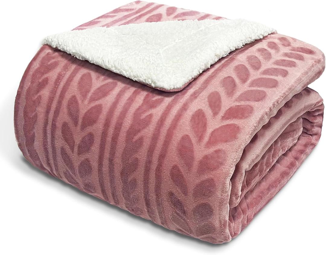 Exclusivo Mezcla Sherpa Fleece Throw Blanket, Reversible Velvet Plush Blankets and Soft Throws for Couch, Sofa, 50x70 Inches, Dusty Pink