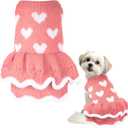 Dog Sweaters Heart Knitted Sweaters Dress Winter Coat Puppy Warm Holiday Clothes for Medium Dogs Cats Christmas New Year Valentine's Day （Medium, Pink）