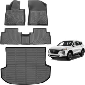 AIPOIL Floor Mats & Cargo Liner Set for 2019-2020 Hyundai Santa FE All Weather Protection TPE Anti-Slip Automotive Full Set Custom Car Mats Accessories - Black
