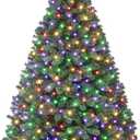 6ft Prelit Christmas Tree - Fluffy Fraser Fir with 350 Multicolor Lights & 9 Modes, Hinged Branches & 900 Tips, Artificial Christmas Tree Includes Stand with Foot Switch for Holiday Home Decor