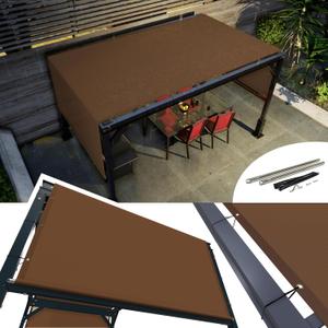 AMGO 8' x 12' Waterproof Brown Pergola Sun Shade Canopy Replacement Cover UPF50, Commercial Grade 260 GSM Cloth for Outdoor Patio, Include Stainless Steel Weighted Rods (We Make Custom Size)