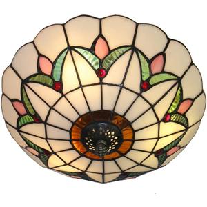 16 Inch Vintage Chandeliers Light Tiffany Style Ceiling Light Stained Glass Flush Mount Ceiling Lighting Fixture Lamp (16 Inch)