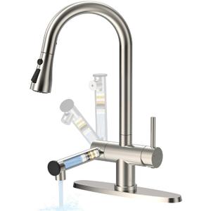FEELSO Kitchen Faucets with Filtered, Stainless Steel Filter Kitchen Faucet with Pull Down Sprayer Reduces Lead, Chlorine, Bad Taste & Odor,High Arc Kitchen Sink Faucet 1 or 3 Hole for Farmhouse