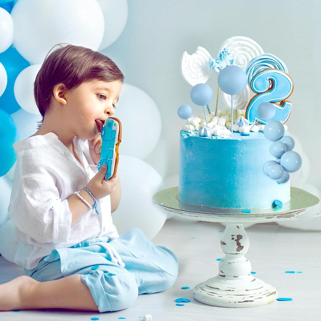  Balls Cake Topper Decorations Balloon Cupcake Toppers Foam Cake Topper Balls Cake Balls Decorations for Birthday Party Wedding Anniversary Cake Decorating (Light Blue)