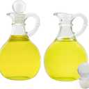 Cornucopia Brands Glass Oil and Vinegar Cruets (Set of 2); 8oz Round Oil Dispensers / Salad Dressing Bottles with Stoppers