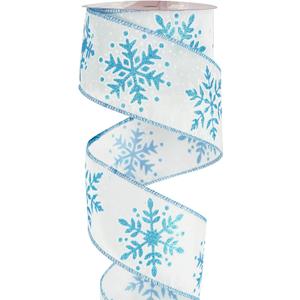 MEEDEE 2.5 Inch White Ribbon with Blue Glitter 10 Yards Wired Snowflake Ribbons Blue and White Ribbon for Christmas Tree, Winter Holiday Decor, Garlands, Wreaths, Gift Wrapping