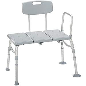 Drive Medical 12011KD-1 Tub Transfer Bench For Bathtub, Height Adjustable Shower Bench with Backrest, Shower Seat Shower Chair Bath Chair for Elderly, Seniors, Arm Support for Transfer, 400 Weight Cap