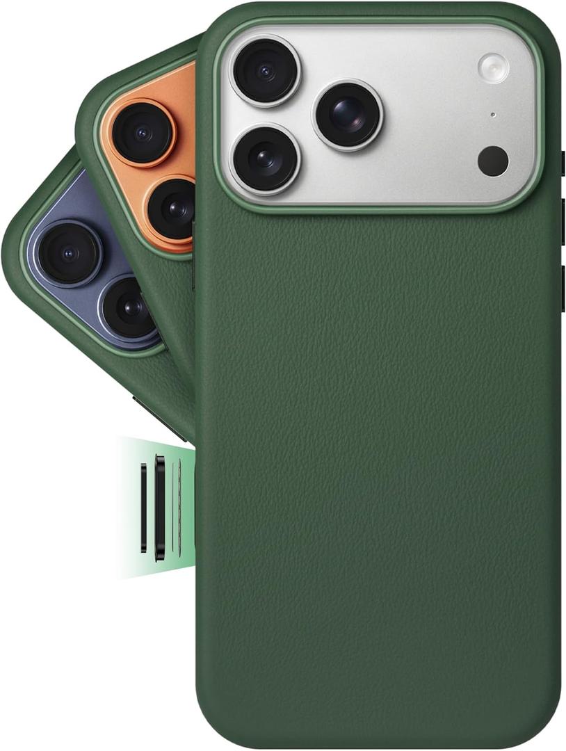 LONLI Classic | Gold-Rated Leather - European Genuine Vele Leather Case for iPhone 17 Pro - [Built-in Camera Control and Compatible with Magsafe] - Green