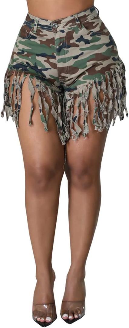 LaiyiVic Women's Denim Shorts High Waisted Frayed Raw Hem Ripped Short Jeans (XX-Large, 03camo2095)