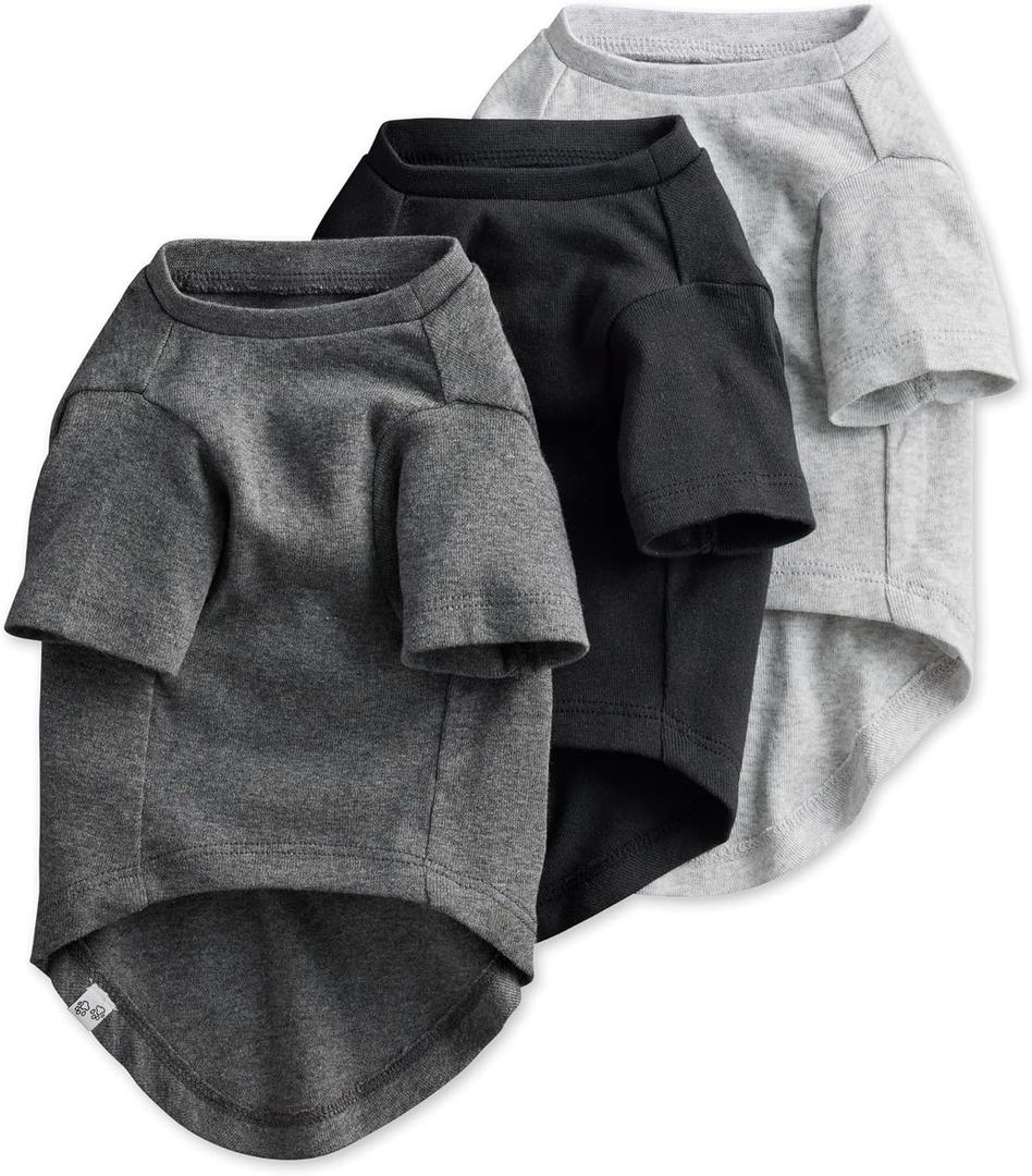 Multipack 100% Organic Cotton Dog Short Sleeve T-Shirt Pet Tees for All Breeds, Gray Ombre, Large