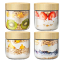 4 Pack 10oz Overnight Oats Containers with Bamboo Lids, Glass Jars with Airtight Lids for Meal Prep, Wide Mouth Mason Salad Jars, Glass Food Storage Container for Yogurt Chia Snacks Spice Sugar