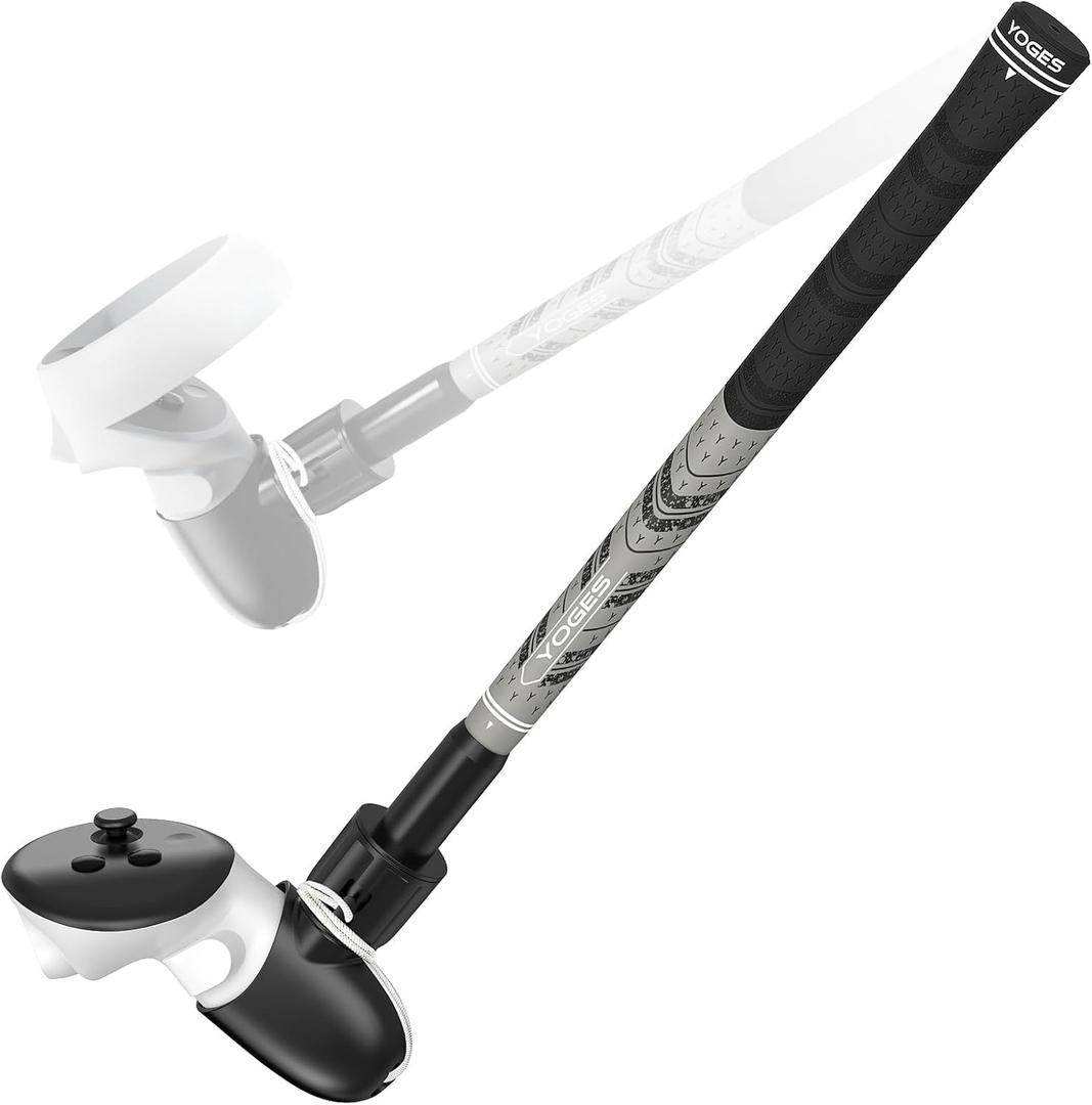 YOGES VR Golf Club Attachment Compatible with Meta Quest 3S/ Quest 3/ Oculus Quest 2 Controller, Non-Slip VR Golf Handle Grips 90 Degree Keep Tracking for Golf VR Games (ONLY for Right Controller) (Black/Grey)