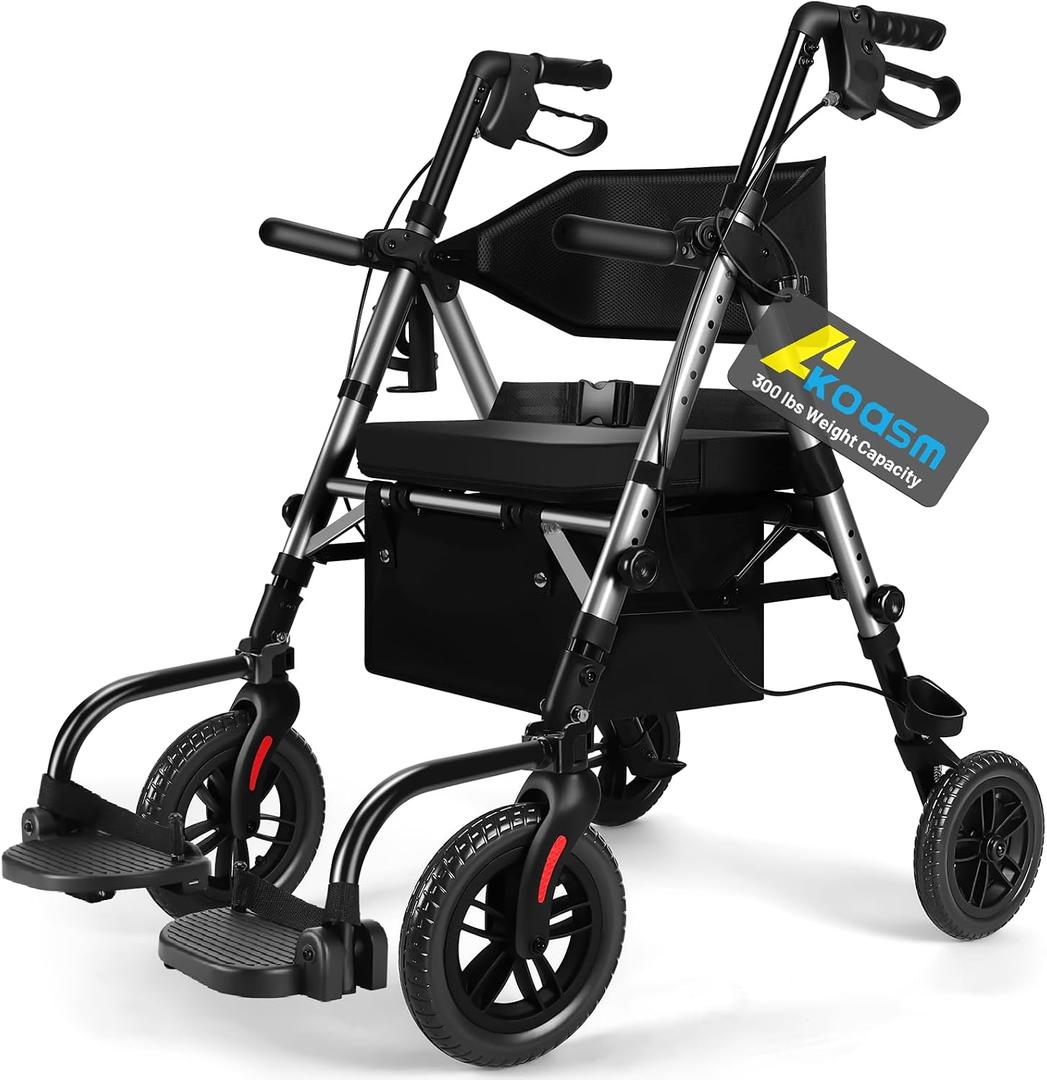 Foldable Walkers for Seniors with Seat, 2 in 1 Rollator Wheelchair Combo