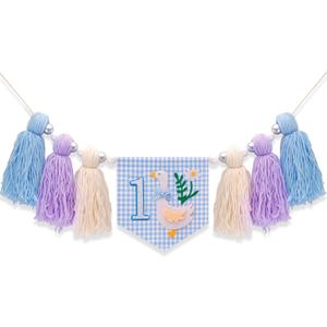 Goose High Chair Banner for One Funny Goose Birthday Decorations, First Birthday Banner for Boys Decor Outfit (Blue)