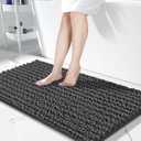 Yimobra Long Bathroom Rug Mat, Large Size 55.1 x 24, Extra Soft Absorbent Thick Microfiber Chenille Bath Rug, Non-Slip Shaggy, Machine Wash Dry, Bath Mats for Bathroom Floor, Tub and Shower, Dark Gray