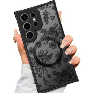 SEXYMOM Magnetic for Samsung Galaxy S24 Ultra Case - Wireless Charging Compatible,Cute Floral Design for Women and Girls,Slim Fit Translucent Matte Phone Case - Flower Garden