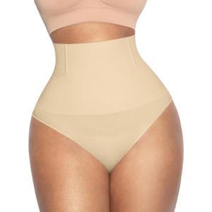 Lover-Beauty Tummy Control Thongs Mid Waist Shapewear for Women Seamless faja body shaper Low Belly Control Panties Underwear (X-Small-Small, Beige)