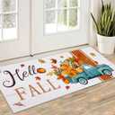 Ileading Fall Kitchen Rugs Set - 3 Piece Mats with Non Slip Backing, Washable Runner for Sink, Laundry, Hallway & Indoor Decoration (Striped Pumpkins)