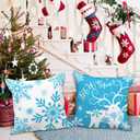 Lanpn White and Blue 16x16 Christmas Pillow Covers Set of 4, Decorative 16 Inch Winter Snowflake Throw Pillow Case Xmas Cushion Cover for Indoor Home Sofa Light Blue