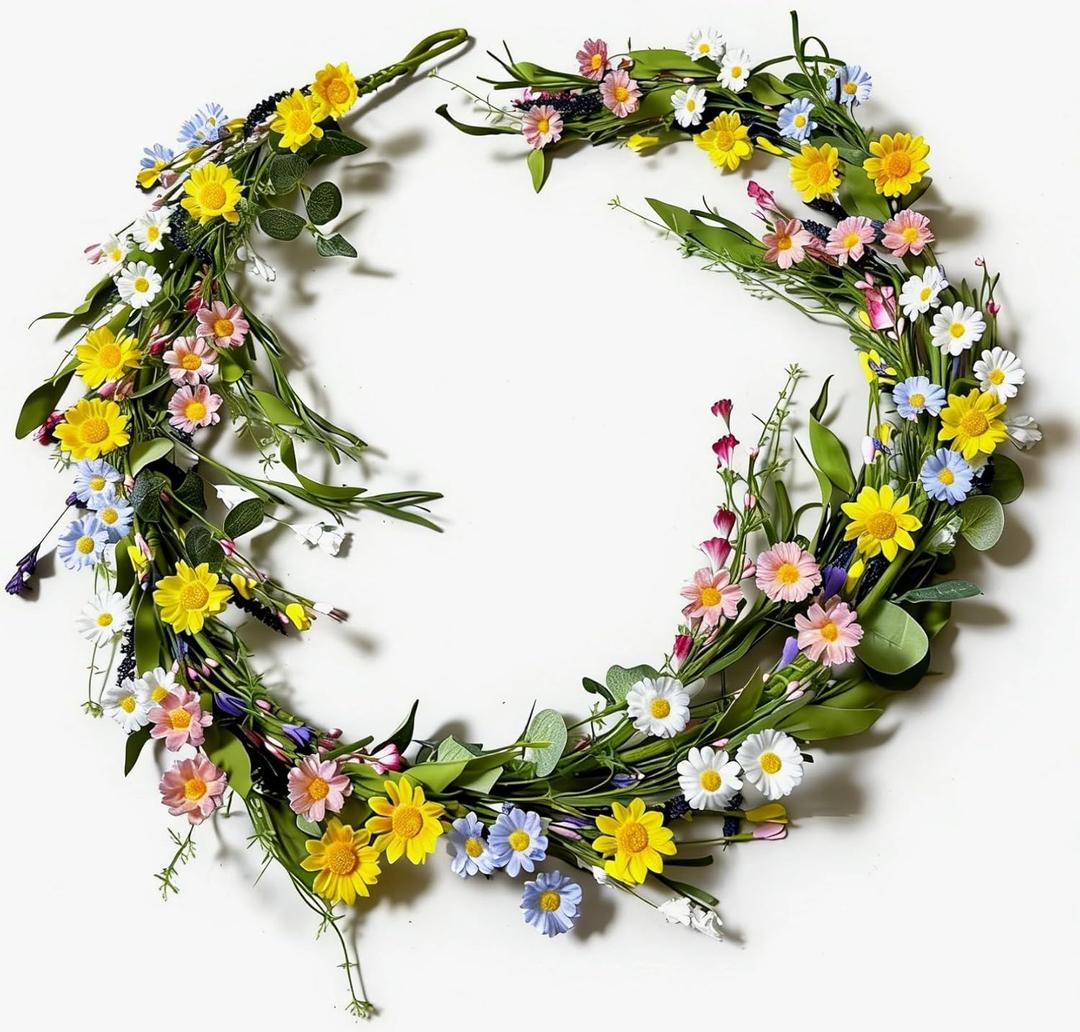 6FT Spring Flower Garland for Mantle, Wildflower Daisy Garland - Silk Floral Easter Garland for Wall Fireplace Bedroom Party Arch Table Centerpiece Home Indoor Outdoor Decor