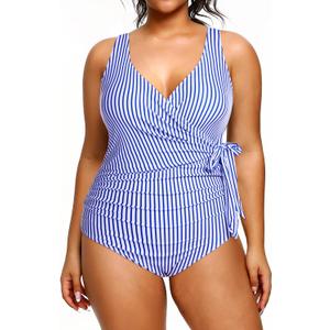 Yonique Plus Size One Piece Swimsuits for Women Tummy Control Bathing Suits Full Coverage Swimwear (22 W, Blue Stripe)