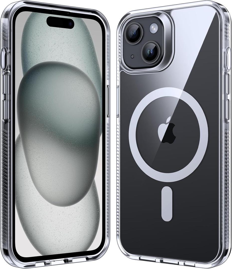 Supdeal Magnetic Clear Case for iPhone 15, [Compatible with MagSafe] [Non Slip Bumper & Not Yellowing] Military Grade Shockproof Transparent Silicone Phone Cover, 6.1", Transparent
