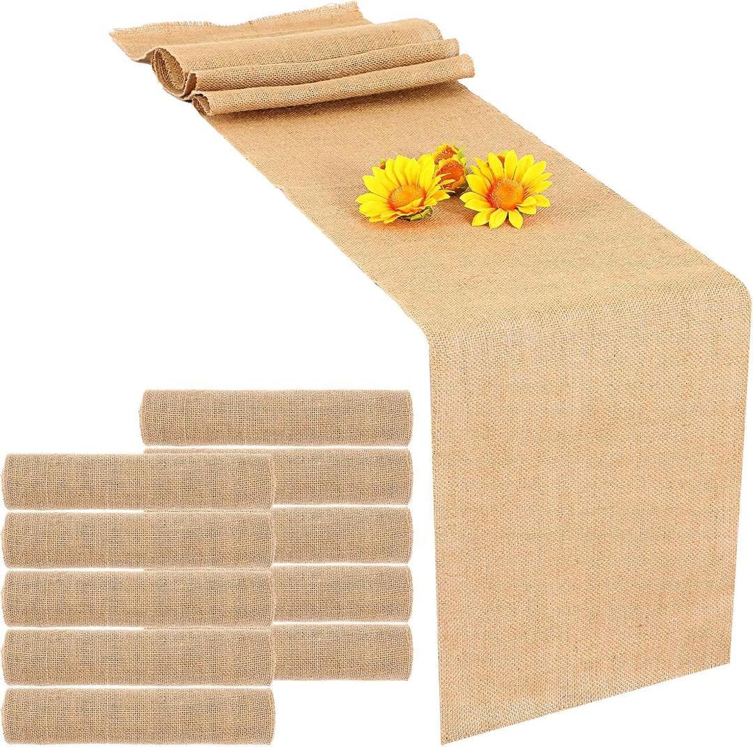 10 Pack Burlap Table Runners Rustic Table Runner Jute Farmhouse Fabric Party Centerpieces for Country Vintage Wedding Banquet Decoration, 12 x 71 Inch
