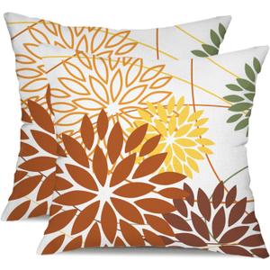 Brown and Yellow Floral Pillow Covers 18x18 Set of 2 Outdoor Waterproof Decorative Throw Pillows Summer Pillow Covers Polyester Cushion Case Decor for Couch Patio Funiture Garden Porch 011E18