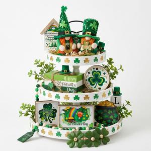 St. Patrick's Day Decorations | 6PCS St. Patrick's Day Tiered Tray Decor | Luck Shamrock Wooden Signs Irish Decor | Happy Saint Patricks Centerpiece for Home Table Shelf Party (Green)