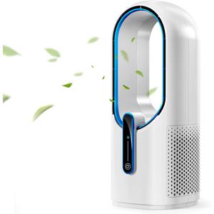 Misby Desk Fan, 11.8 Inch Portable Bladeless Fan, Small Rechargeable Table Fan with Battery, 3 Adjustable Speeds, Touch Control, Easy to Clean, Quiet Desktop Fan for Bedroom, Home, Office (White)