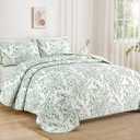 WONGS BEDDING Quilt King Size, Sage Green Quilt Bedding Set with 2 Pillowcases, Botanical Quilt for King Bed, Soft Microfiber Lightweight Coverlet Bedspread for All Season (110"90", 3 Pieces)