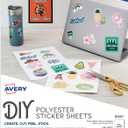 Avery Durable DIY Polyester Sticker Paper, 8.5" x 11", Removable Surface Safe Adhesive, Water-Resistant with Laser or Pigment-Inkjet Printers, 3 Full-Size Label Sheets (61512)