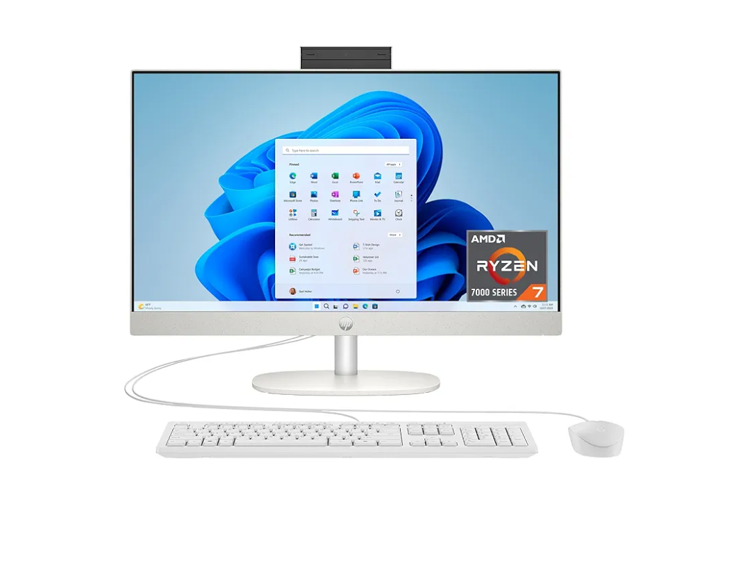 HP 24 inch All-in-One Desktop PC, FHD Display, AMD Ryzen 7 7730U, 16 GB RAM, 512 GB SSD, AMD Radeon Graphics, Windows 11 Home, 24-cr0032 (2024)