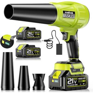 Electric Leaf Blower Cordless,580000RPM Lightweight Handheld Leaf Blower with 2 x 4.0Ah Battery and Charger,Powerful Battery Blower with 3 Extended Nozzle for Lawn Care, Patio Cleaning and Dust (Green)