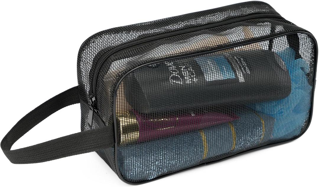 REDSINDA Mesh Shower Caddy Bag for Bathroom Gym Camping Portable Travel Mesh Toiletry Bag for Women Men (Standard Black)