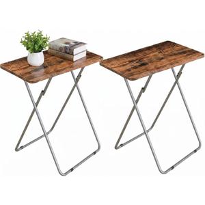 Tv Trays Folding Tv Table, Dinner Table for Eating with Sturdy Metal Frame, Small Foldable Snack Trays Table for Living Room, Couch,Sofa, Bed, No Assembly Required (Yellow Brown 2-Piece Set), 1pcs