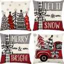 Christmas Pillow Covers Set of 4 for Xmas Decorative Throw Pillowcase Winter Holiday Cushion Case for Home Decor (Pickup Bow Christmas Tree) (Red, 16"x16")