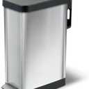 Glad Slim Trash Can with Clorox Odor Protection - Narrow Kitchen Garbage Bin with Soft Close Lid, Step On Foot Pedal and Waste Bag Roll Holder, Stainless Steel, 45 Liter