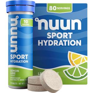 Nuun Sport Electrolyte Tablets with Magnesium, Calcium, Potassium, Chloride & Sodium, Gluten Free & Vegan, Lemon Lime, 8 Pack (80 Servings Total) (EXP 03/01/27)