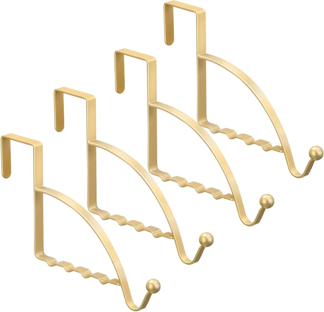 Hotop 4 Pieces Over Door Hooks Hanger Multi Hanging Storage Organizers Valet Hooks for Coats Clothes Hoodies Hats Scarves Purses Keys Bath Towels Robes & More (Gold)