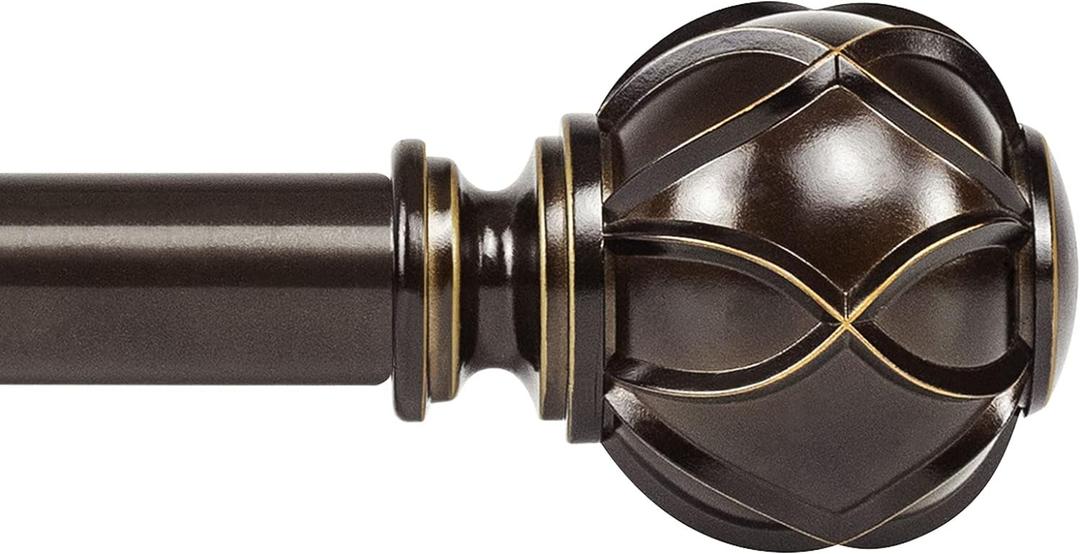 KAMANINA 1 Inch Curtain Rod Telescoping Single Drapery Rod 36 to 72 Inches (3-6 Feet), Antique Bronze Curtain Rods for Windows 24 to 68 Inches, Netted Texture Finials