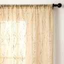 Deeprove Beige Sheer Curtains 84 inchs Long 2 Panels Set, Tree Branch Gold Foil Print Metallic for Bedroom Abstract Christmas Decor,Voile Window Treatment Drapes Pair, Rod Pocket, W52 x L 84"